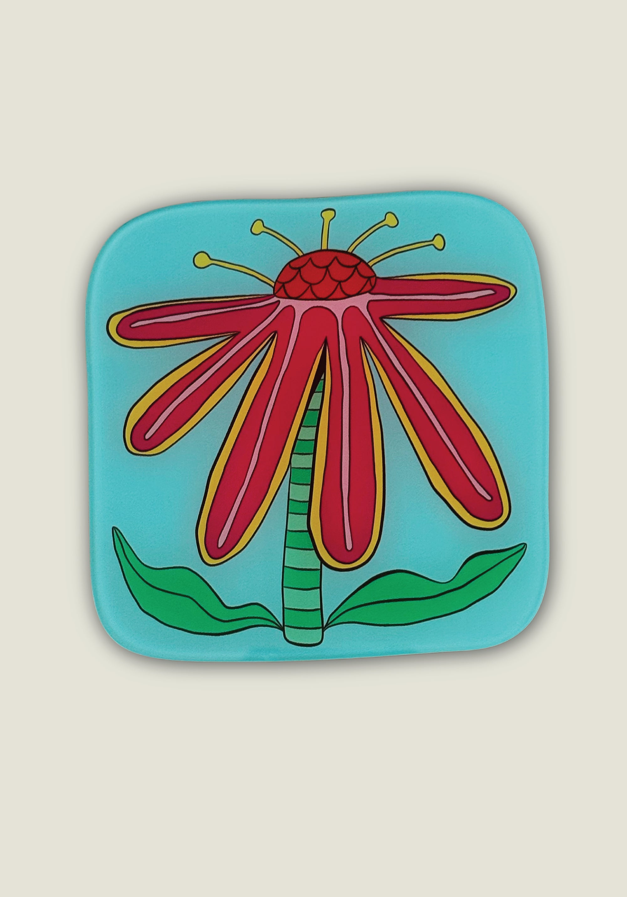 Pink Flower on Blue Coaster