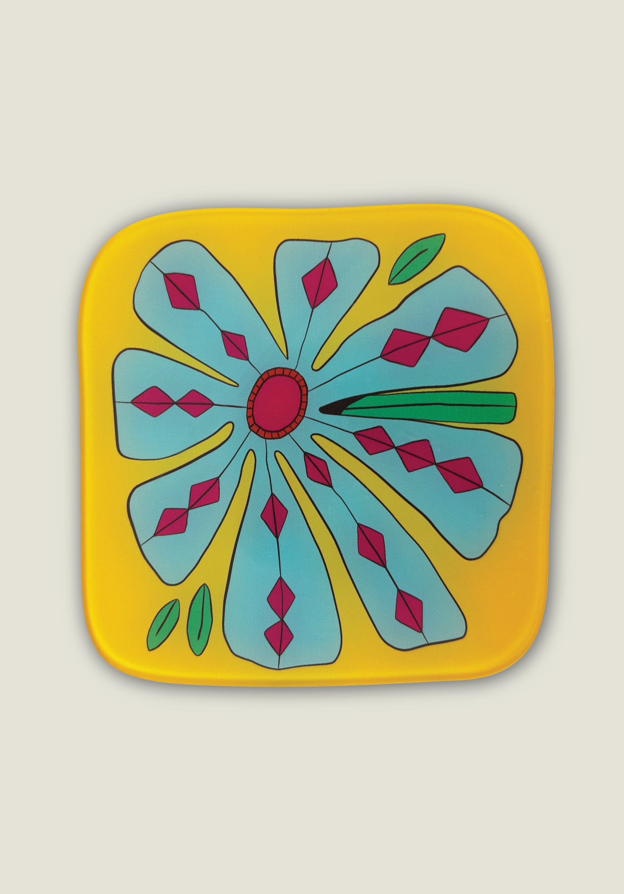 Blue Flower on Yellow Coaster