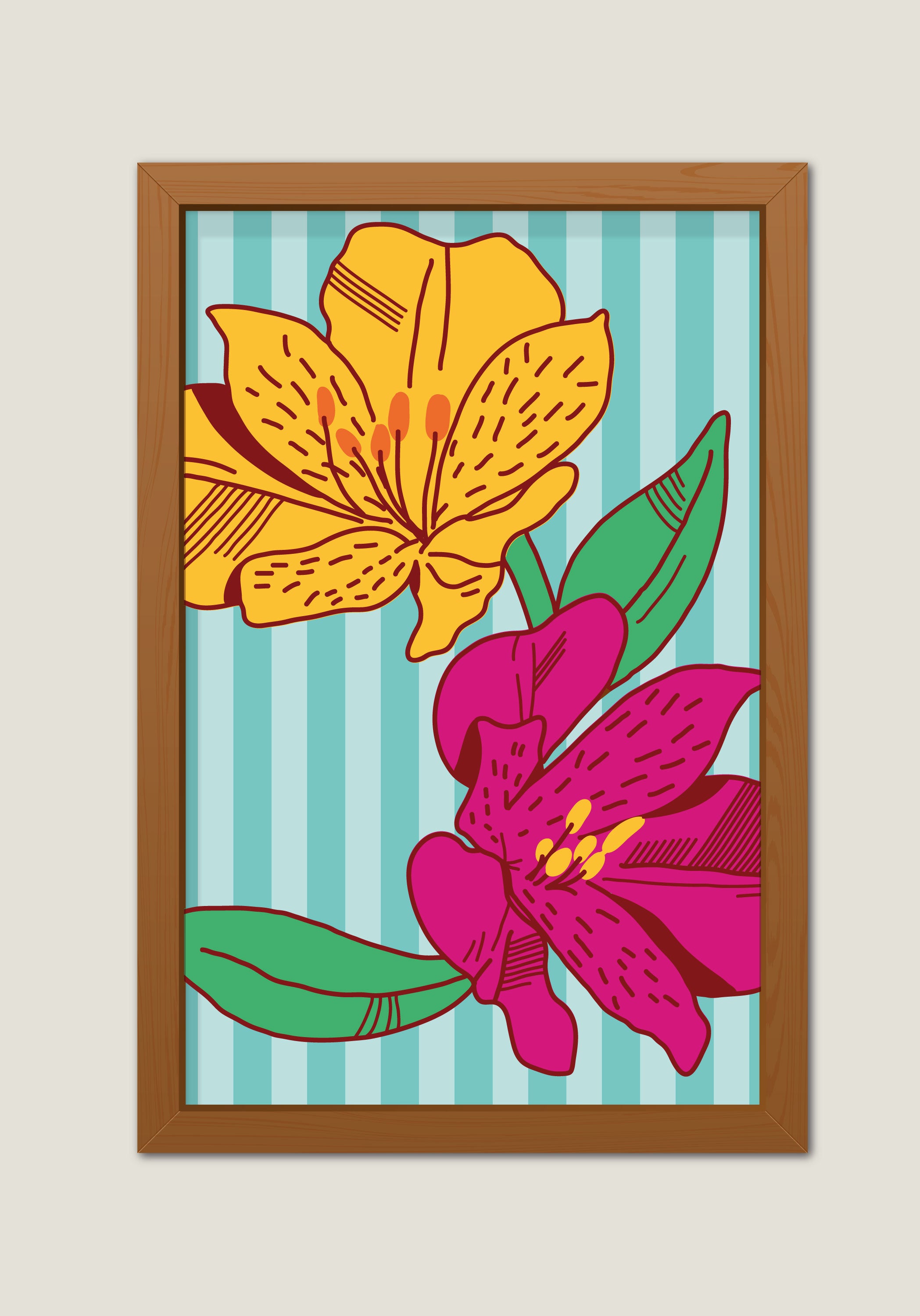 Pink & Yellow Lillies Print